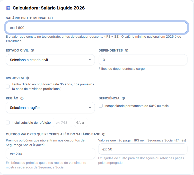 Pré-visualização da Calculadora de Salário Líquido 2026